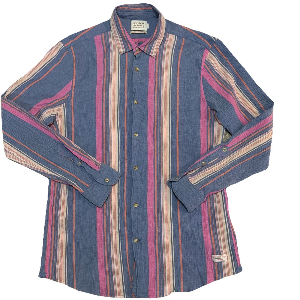 Scotch And Soda Men's Multi Colored‎ Striped XL Organic Cotton Button Up Shirt